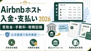 Airbnbホストの入金、受取金、手数料、税務記録を公式画面確認前提で整理した図
