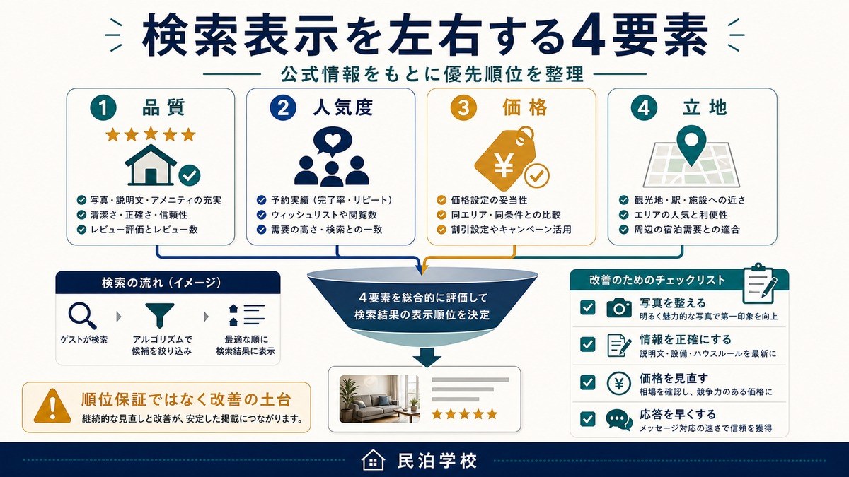 Airbnb 検索表示 4要素 品質 人気度 価格 立地 Image2完成デザイン