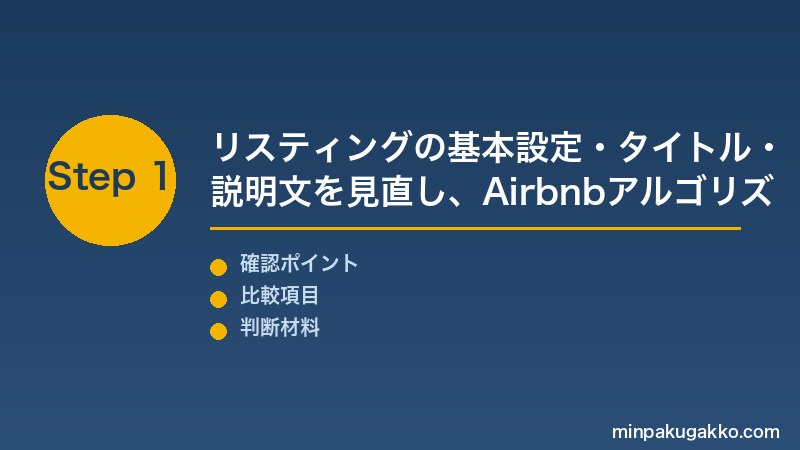 Airbnb リスティング最適化 Step1 基本設定・タイトル・説明文を見直しアルゴリズムの4要素を把握する