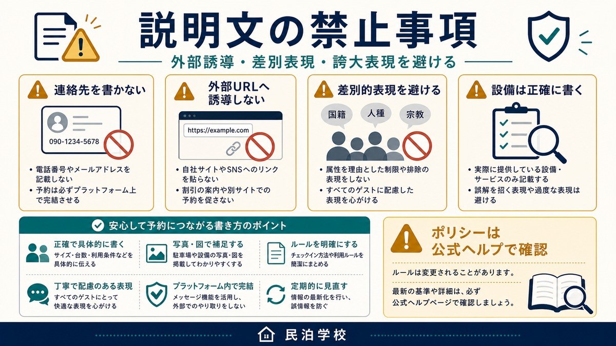 Airbnb 説明文 禁止事項 外部誘導 差別表現 Image2完成デザイン