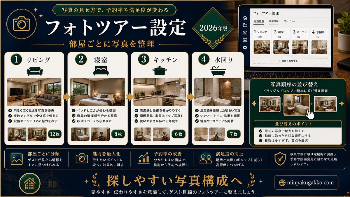 Airbnb フォトツアー設定 部屋ごとの写真整理 Image2完成デザイン