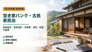 空き家バンクと古民家民泊で物件条件、改修費、消防、収益試算を整理したアイキャッチ画像