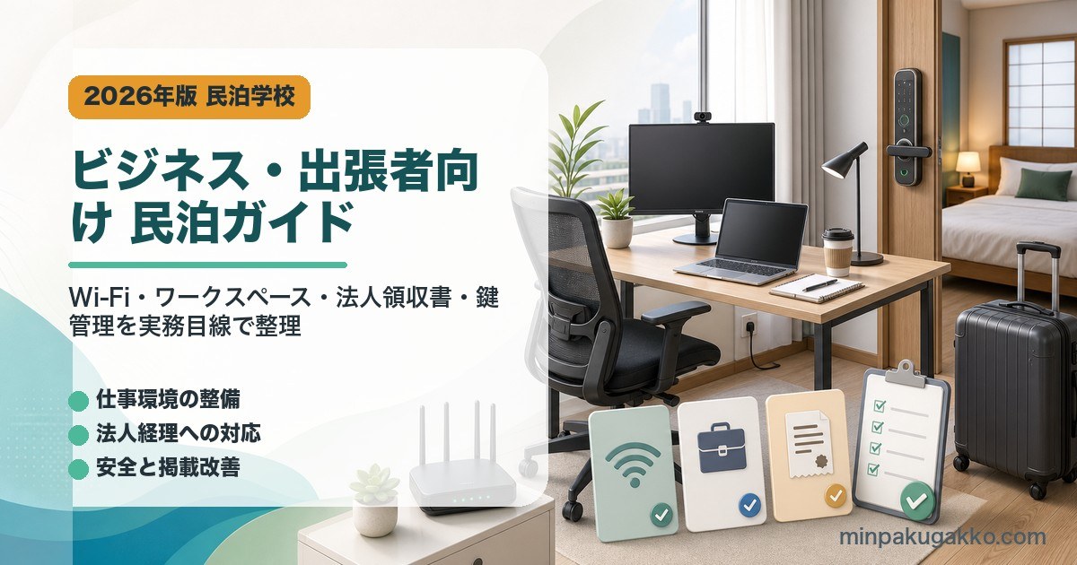 民泊のビジネス・出張者向け対応ガイドを示すアイキャッチ画像