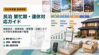 民泊の繁忙期・連休対応ガイドを示すアイキャッチ画像