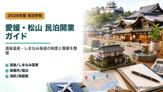 愛媛県松山市の民泊開業で道後温泉、しまなみ海道、届出窓口、消防、旅館業を整理したアイキャッチ画像