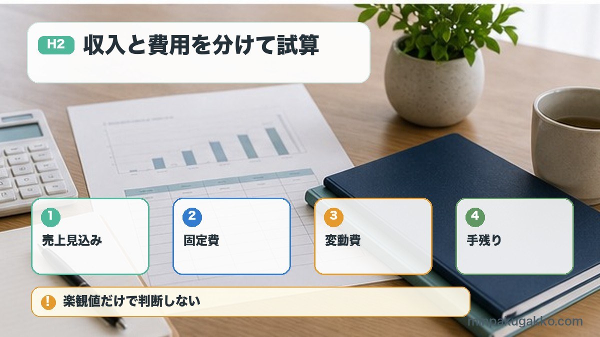 副業民泊の売上見込み固定費変動費手残りを試算する図解