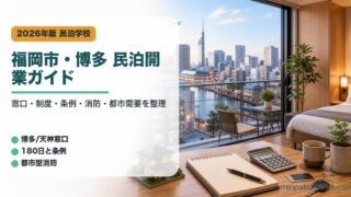 福岡市・博多の民泊開業で確認する窓口、制度、条例、消防、都市需要をまとめたアイキャッチ画像