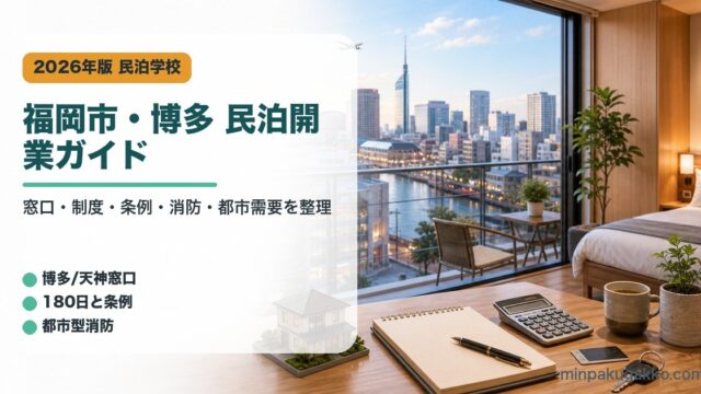 福岡市・博多の民泊開業で確認する窓口、制度、条例、消防、都市需要をまとめたアイキャッチ画像