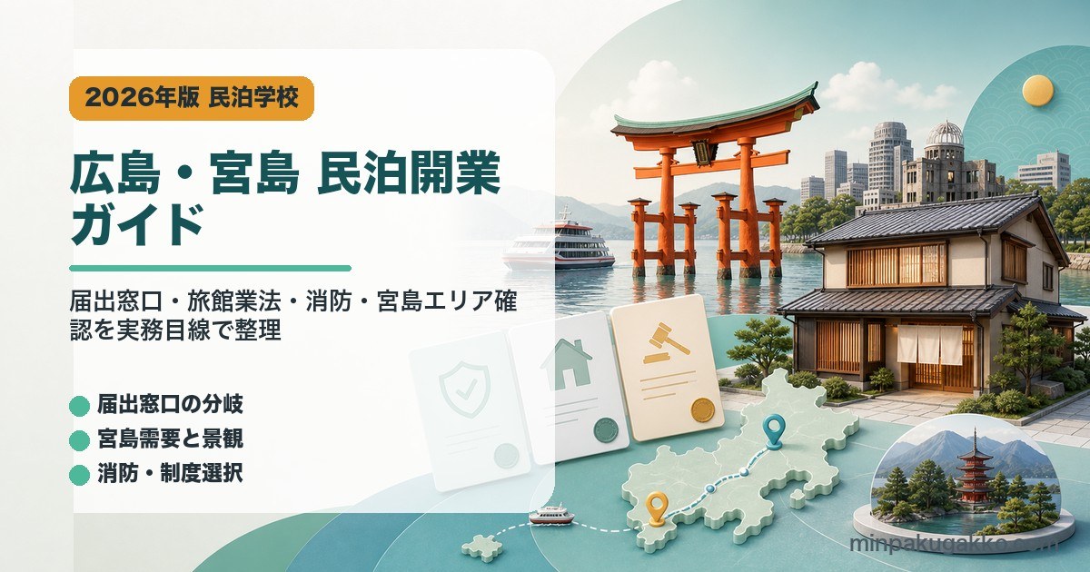 広島県・廿日市市と宮島の民泊開業ガイドを示すアイキャッチ画像