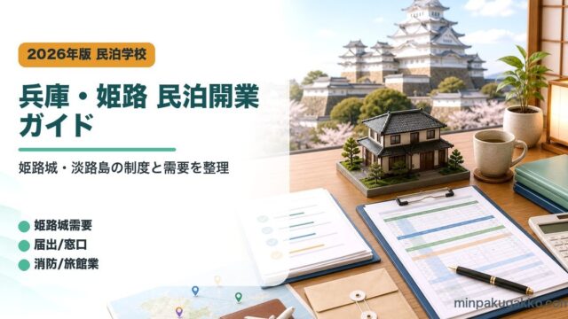 兵庫県姫路市の民泊開業で姫路城需要、届出窓口、消防、旅館業を整理したアイキャッチ画像