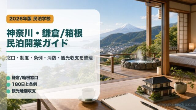 神奈川・鎌倉・箱根の民泊開業で確認する窓口、制度、条例、消防、観光収支をまとめたアイキャッチ画像