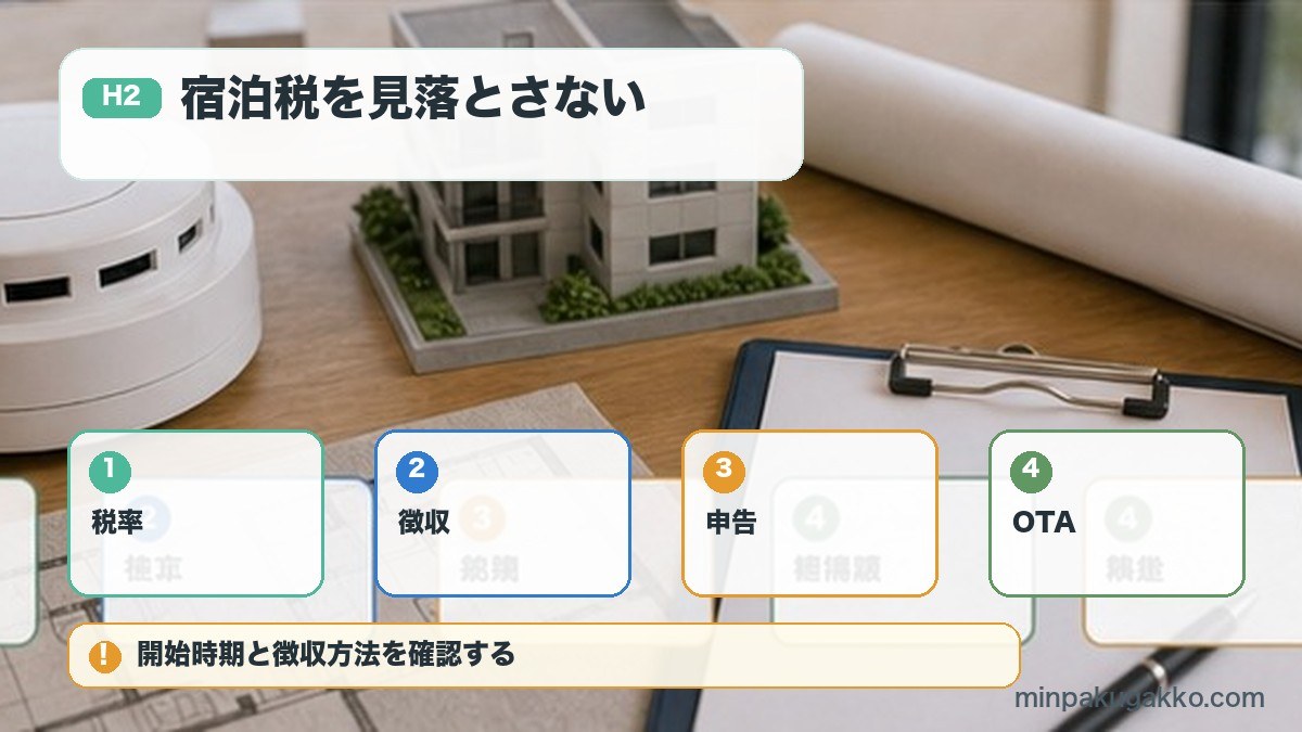 宿泊税を見落とさないを税率、徴収、申告、OTAで整理する図解