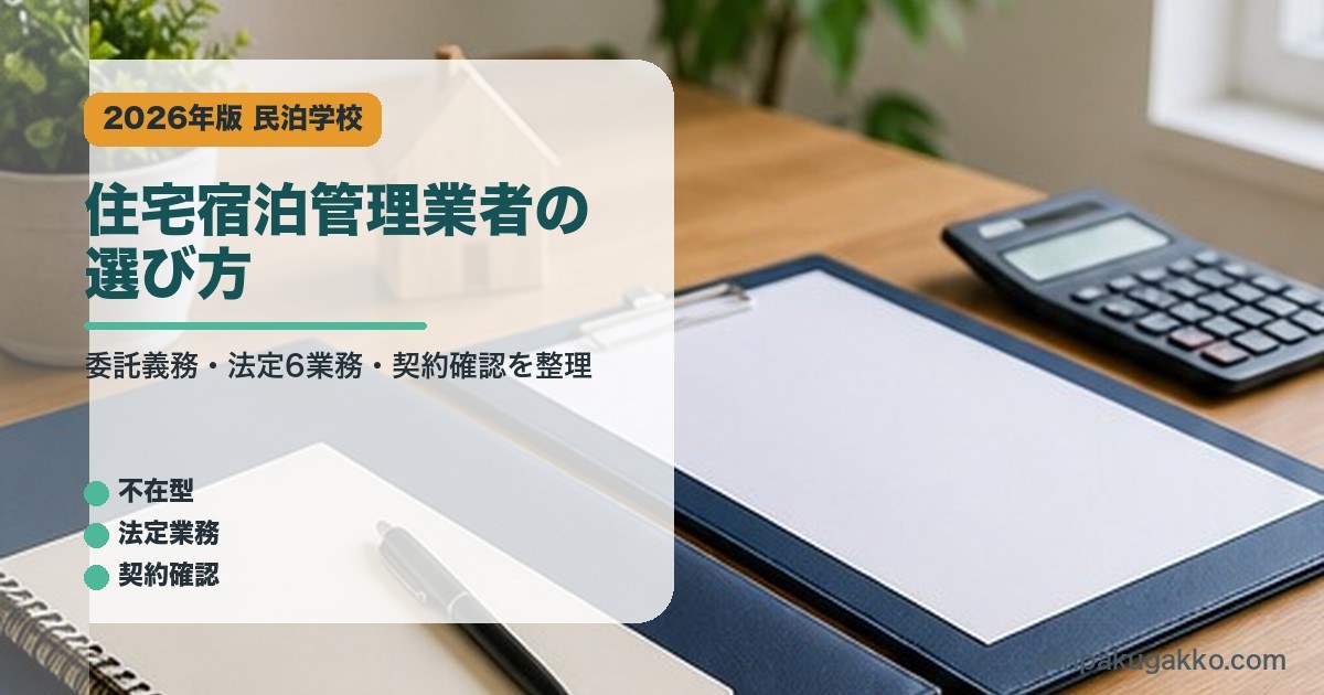 住宅宿泊管理業者の選び方を整理した民泊学校アイキャッチ