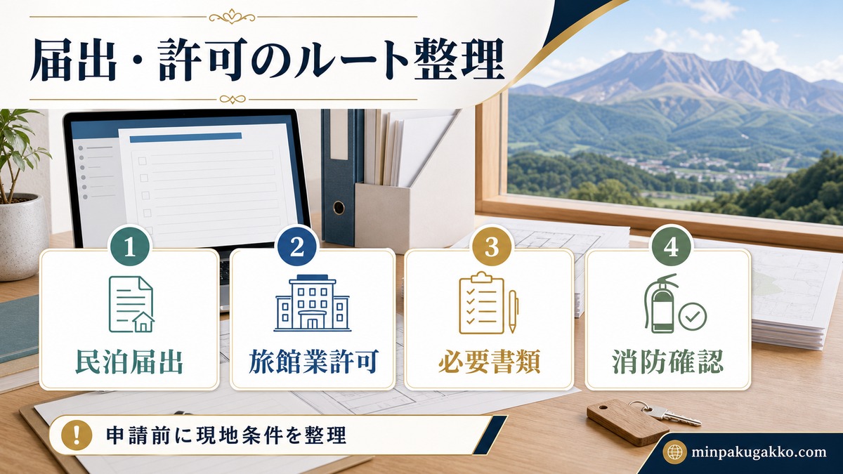 熊本阿蘇民泊 Step2 住宅宿泊事業法の届出手順・熊本県保健所・旅館業法（簡易宿所）許可申請の比較を実施する