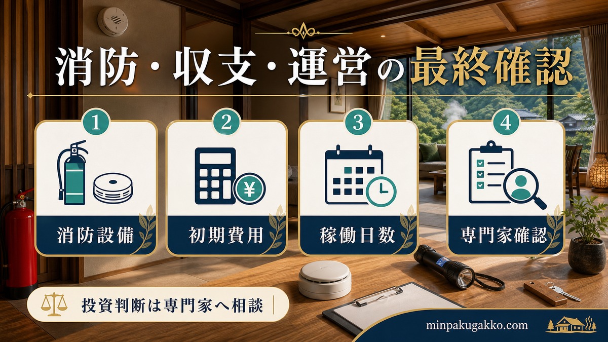 熊本阿蘇民泊 Step3 消防設備確認・阿蘇中岳火口・黒川温泉露天風呂・馬刺し・採算性試算で熊本民泊開業を完成させる