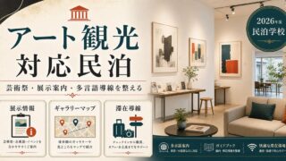 アート観光対応民泊の展示情報、ギャラリーマップ、滞在導線を整理した図