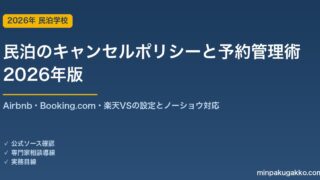 民泊のキャンセルポリシーと予約管理術 完全ガイド 2026年版｜Airbnb・Booking.com・楽天VS設定とノーショウ対応