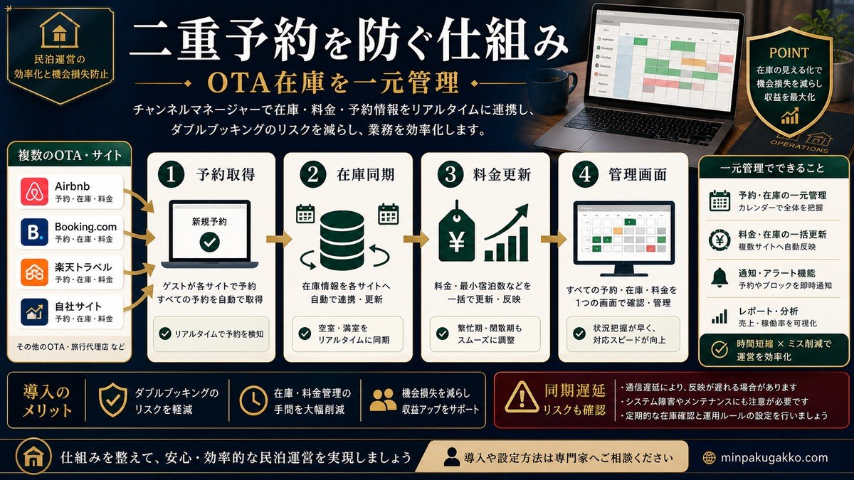 民泊 チャンネルマネージャー 二重予約防止の仕組み Image2完成デザイン