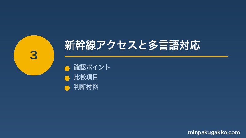 Step 3 新幹線アクセスと多言語対応