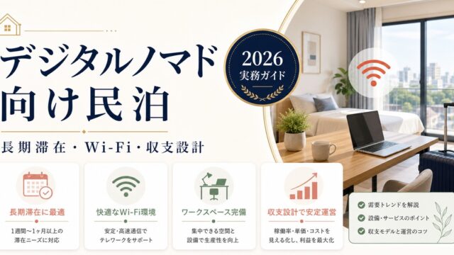 デジタルノマド向け民泊の長期滞在、Wi-Fi、収支設計を整理した図