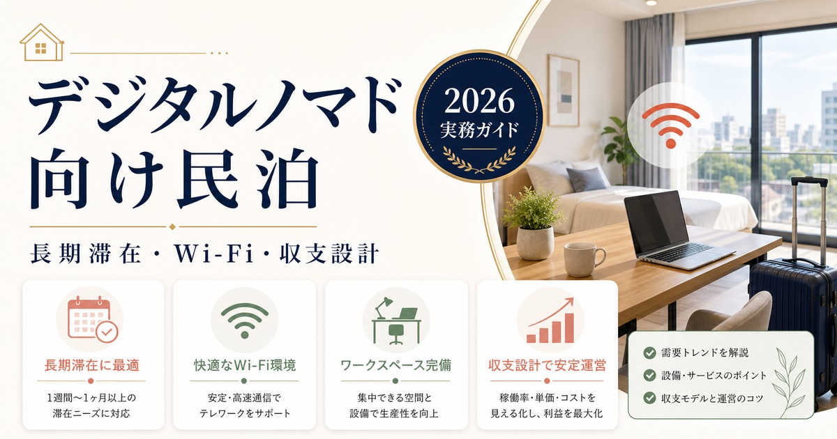 デジタルノマド向け民泊の長期滞在、Wi-Fi、収支設計を整理した図