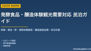 民泊 発酵食品・醸造体験観光需要 対応ガイド 2026年版｜味噌・醤油・酢・漬物体験集客・醸造施設近隣・旅館業許可・インバウンド対応・収支計画まで徹底解説