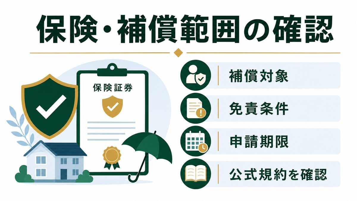 保険と補償範囲を補償対象、免責条件、申請期限、公式規約で確認する図