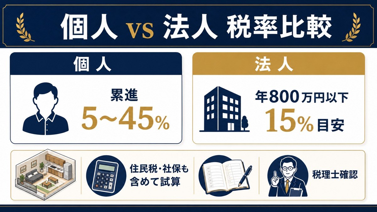 民泊 法人化 個人 vs 法人 税率比較 Image2完成デザイン
