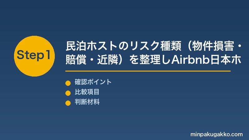 民泊 保険 Step1 民泊ホストのリスク種類を整理しAirbnb日本ホスト保険の補償範囲を確認する