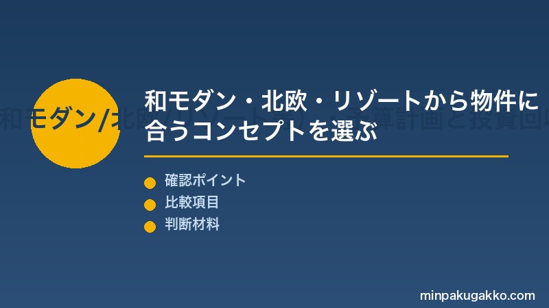 民泊リノベ Step1 民泊内装の重要性・テーマ設計（和モダン/北欧/リゾート等）・予算計画と投資回収試算を把握する