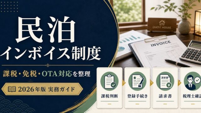 民泊のインボイス制度を課税・免税・OTA対応・税理士確認の流れで整理した図