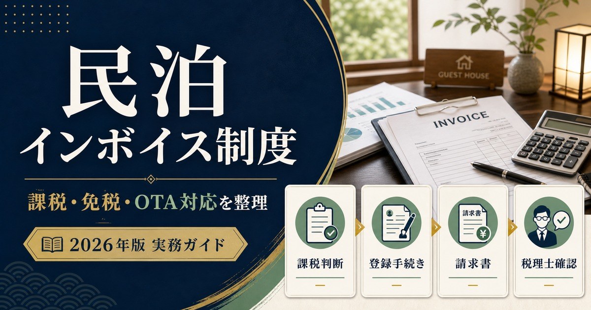 民泊のインボイス制度を課税・免税・OTA対応・税理士確認の流れで整理した図