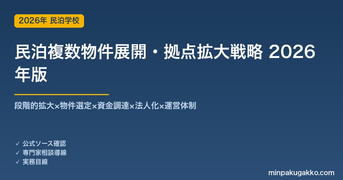民泊複数物件展開・拠点拡大戦略完全ガイド 2026年版｜段階的拡大×物件選定×資金×法人化×運営体制
