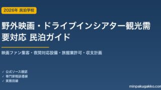 民泊 野外映画・ドライブインシアター観光需要 対応ガイド 2026年版｜映画ファン集客・夜間対応設備・旅館業許可・収支計画まで徹底解説