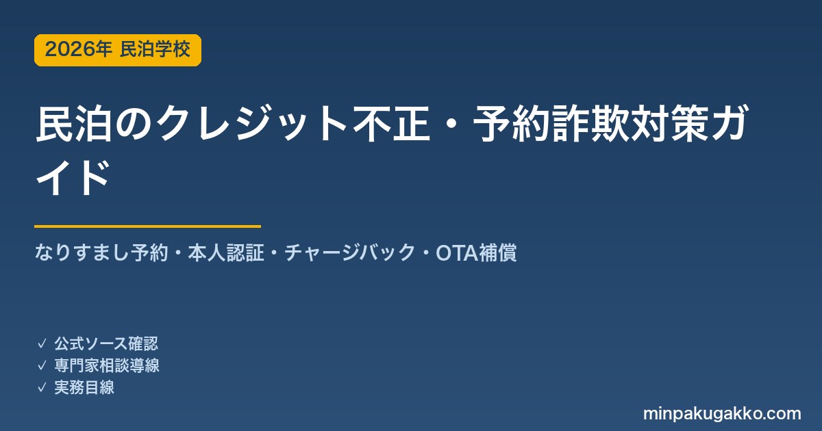 民泊のクレジット不正・チャージバック・予約詐欺対策 完全ガイド 2026年版｜なりすまし予約・本人認証・チャージバック・OTA補償まで徹底解説