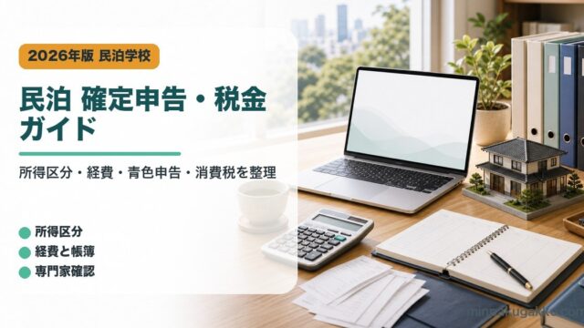 民泊の確定申告と税金で確認する所得区分、経費、青色申告、消費税、専門家確認をまとめたアイキャッチ画像