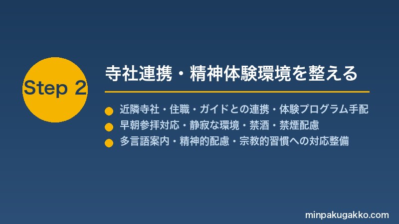 minpaku-temple-shrine-2026 Step2 寺社連携・精神体験環境を整える