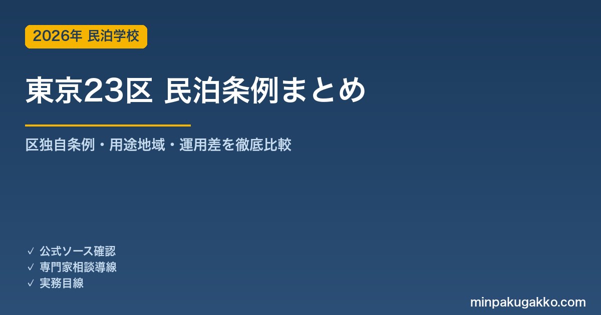 東京23区 民泊条例まとめ 2026年版｜区別独自条例・用途地域・家主居住型/不在型の運用差