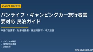 民泊 バンライフ・キャンピングカー旅行者需要 対応ガイド 2026年版｜車旅行者集客・駐車場設備・旅館業許可・収支計画まで徹底解説