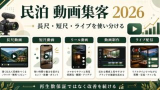 民泊の動画集客を長尺動画、短尺動画、リール動画、動画制作、ライブ配信で整理した図