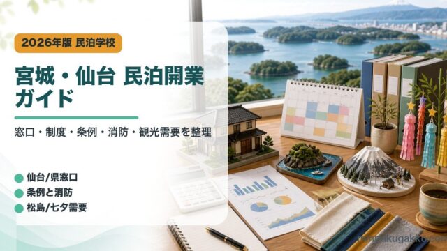 宮城県・仙台市の民泊開業で確認する届出窓口、制度、条例、消防、防災、松島と仙台七夕需要をまとめたアイキャッチ画像