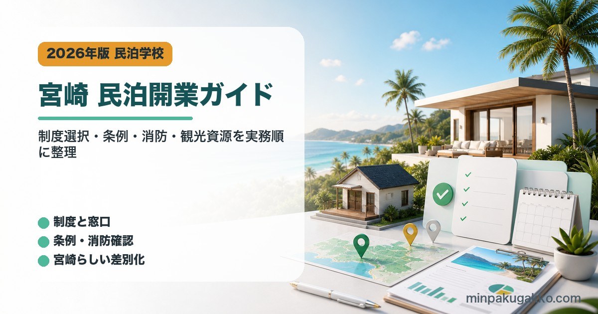 宮崎県の民泊開業で制度選択、条例、消防、観光資源を整理したアイキャッチ画像