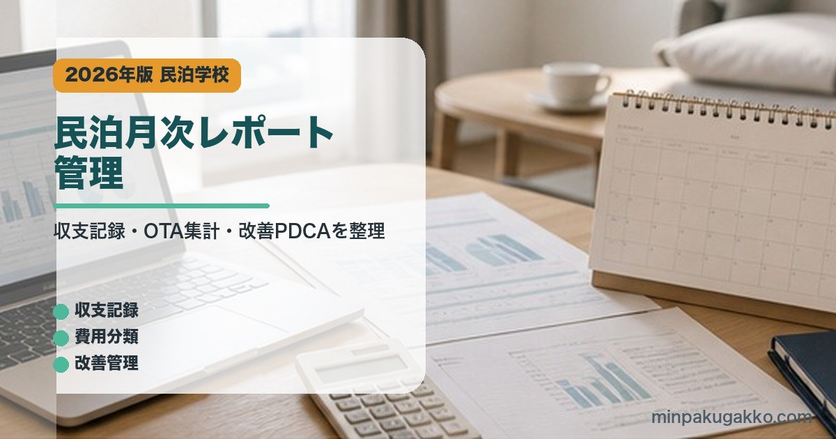 民泊月次レポート管理｜民泊学校の解説アイキャッチ