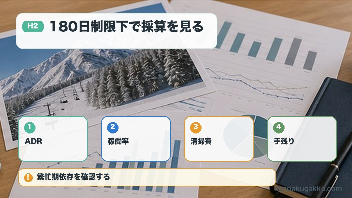 180日制限下で採算を見るをADR、稼働率、清掃費、手残りで整理する図解