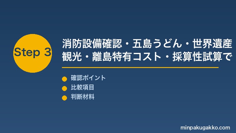 長崎五島民泊 Step3 消防設備確認・五島うどん・キリシタン文化・世界遺産観光・採算性試算で長崎五島民泊開業を完成させる