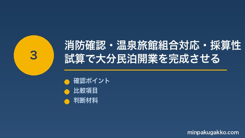 大分民泊 Step3 消防設備確認・温泉地特有の旅館業組合対応・採算性試算で大分県・別府・由布院の民泊開業を完成させる