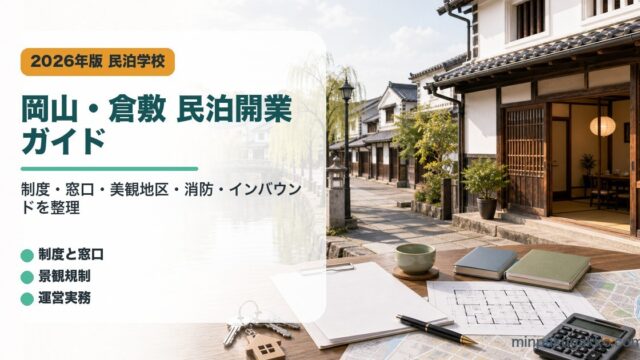 岡山県と倉敷市の民泊開業で制度、窓口、美観地区、消防、インバウンド対応を整理したアイキャッチ画像