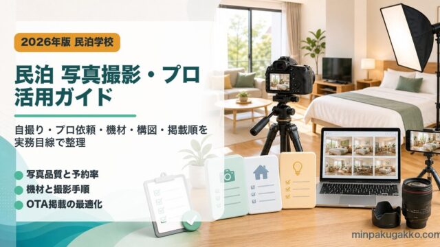 民泊の写真撮影とプロカメラマン活用ガイドを示すアイキャッチ画像