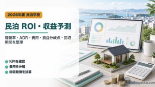 民泊のROIと収益予測で稼働率、ADR、費用、損益分岐点、投資回収期間を整理したアイキャッチ画像