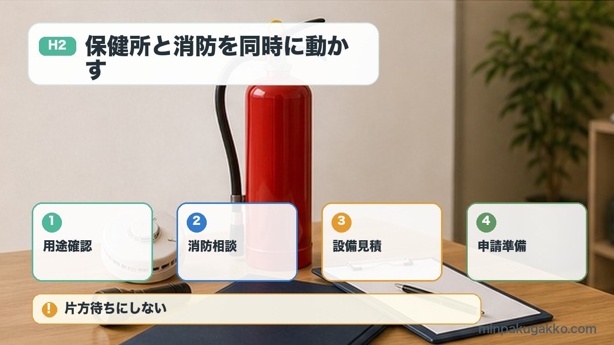 旅館業許可で用途確認消防相談設備見積申請準備を同時に進める図解